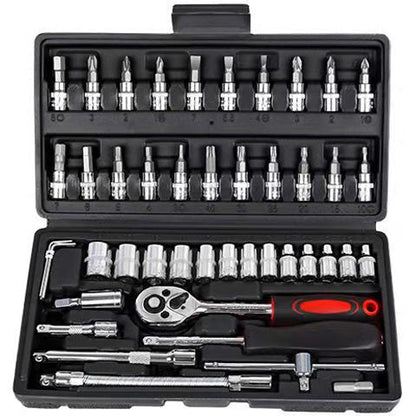 NNEDSZ 46-Piece Professional Socket Wrench Set - 1/4 Drive, Chrome Vanadium Steel, Ratchet & Bit Kit for Automotive and Household Repairs Black Box
