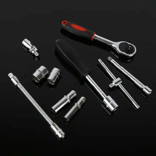 NNEDSZ 46-Piece Professional Socket Wrench Set - 1/4 Drive, Chrome Vanadium Steel, Ratchet & Bit Kit for Automotive and Household Repairs Black Box